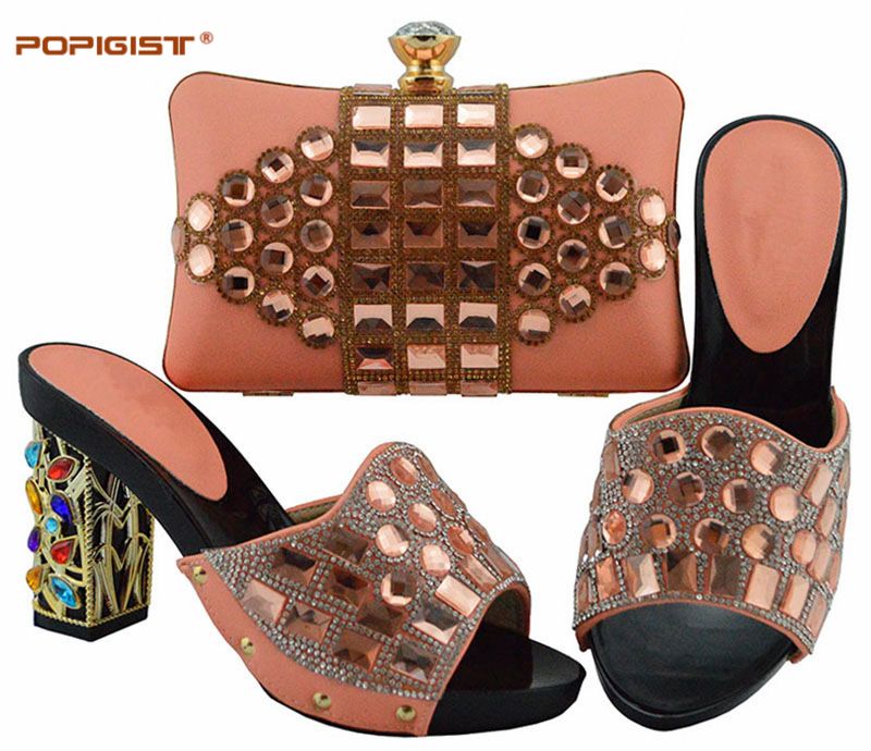 peach shoes and matching bag