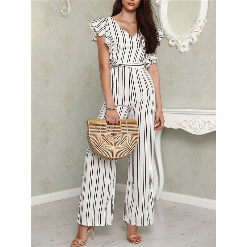 UK Women Deep V Short Sleeve Ladies Summer Casual Loose Wide Leg Pants Jumpsuit