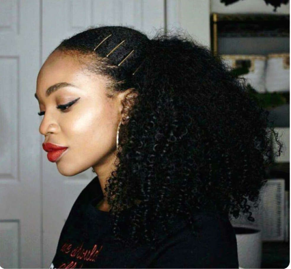New Afro Kinky Curly Ponytail Hairstyle 100 Human Hair Clip In Women Drawstring Ponytail Hair Extension Afro Puff Natural Hair Bun 1b Real Hair
