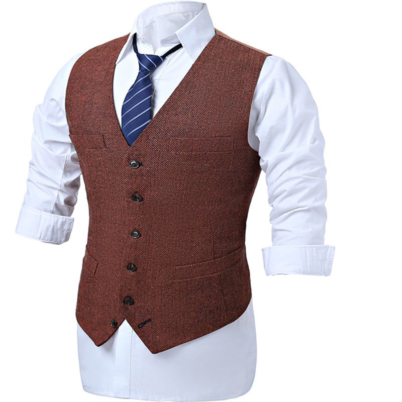 Bruin Bruiloft Vest Haringenbone Vest Gilet Homme Klassieke Formele Heren Wol Vests Herfst Winter Vintage Van 30,83 € | DHgate