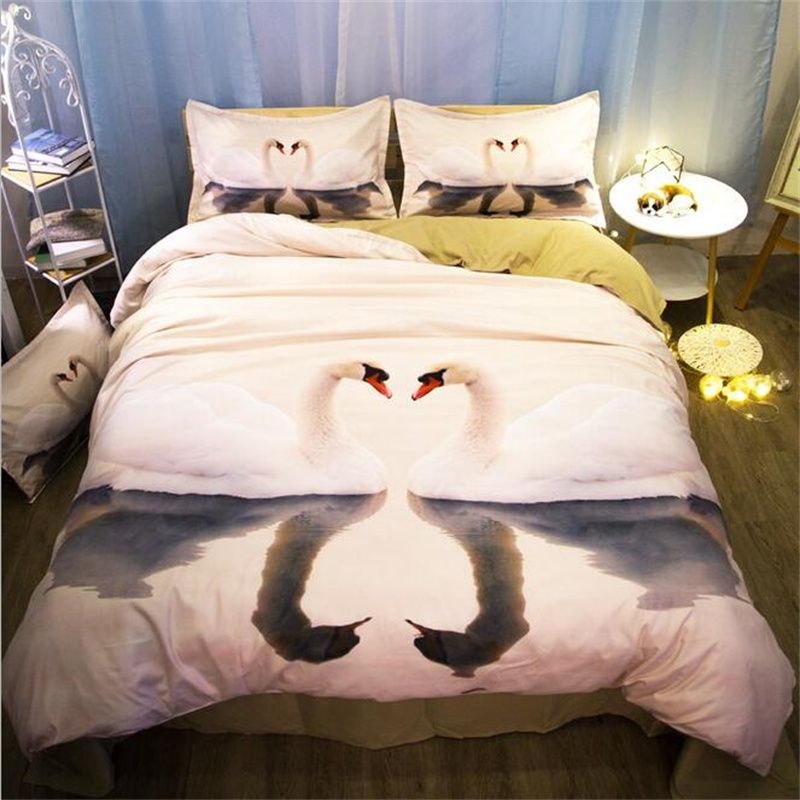 Romantic 3d Swan Bedding Set Twin Queen King Size Duvet Cover Set