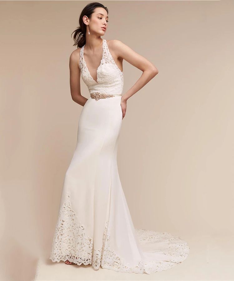 halter neck sheath wedding dress
