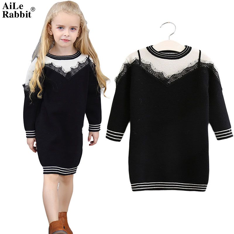 Grosshandel Madchen Pullover Kleid Spitze Falschen Harness Schwarz Weiss Stitching Klassische Mode Lange Armel Marke Kinder Kleidung Von Ailerabbit 10 78 Auf De Dhgate Com Dhgate