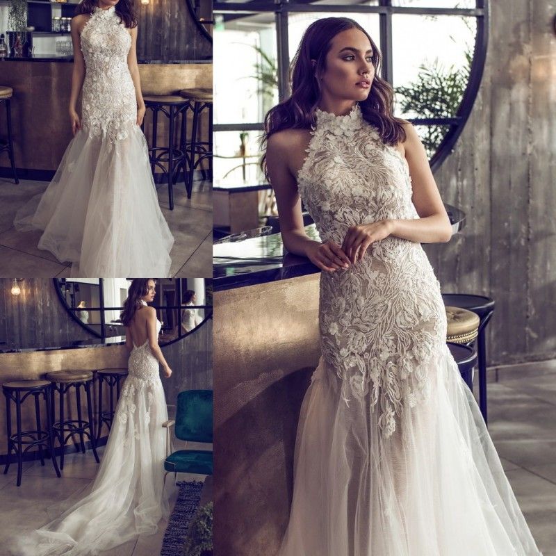 high neck backless wedding dress