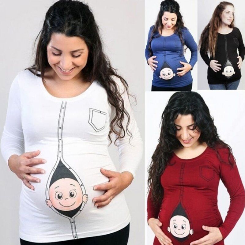 Compra Ropa Linda De Maternidad Embarazada Ropa De Maternidad Del Embarazo  Ocasional Con El Bebé Que Mira A Escondidas Camisas Divertidas Barato |  Entrega Rápida Y Calidad | Es.Dhgate