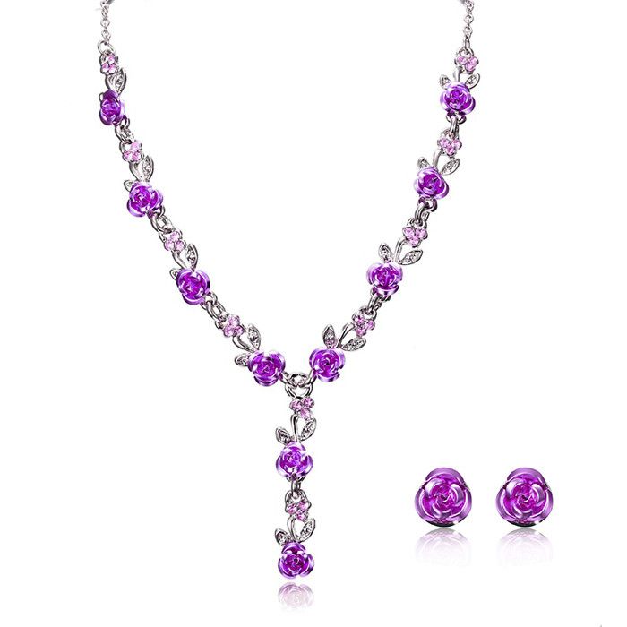 Collar De Plata /& pendiente conjunto en Lila ** ** Vendedor Reino Unido Boda Dama De Honor Regalo