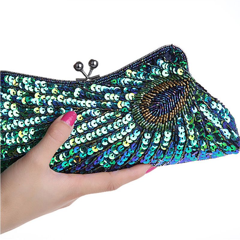 Vintage Pattern Women Evening Bags Sequins Beaded Mini Chain Handbag Luxury Party Clutch Wedding Gifts Bridal Purse