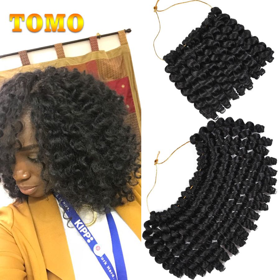 2019 Tomo Wand Curl Crochet Hair Short Thick Twist Black Burgundy