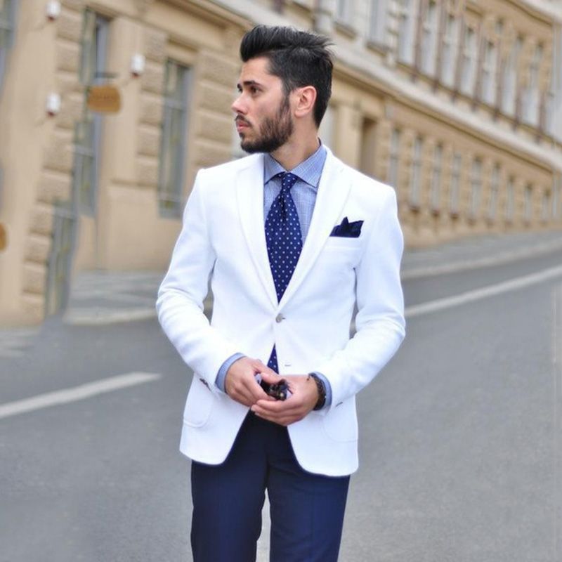 Acheter Custom Made White Hommes Costumes De Mariage Bleu Marine Pantalon Mince Fit Marié Smokings Tuxedos Casual Wear 2 Pièces Homme Blazers Veste
