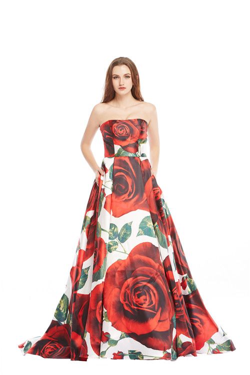 Rose Print Prom Dresses