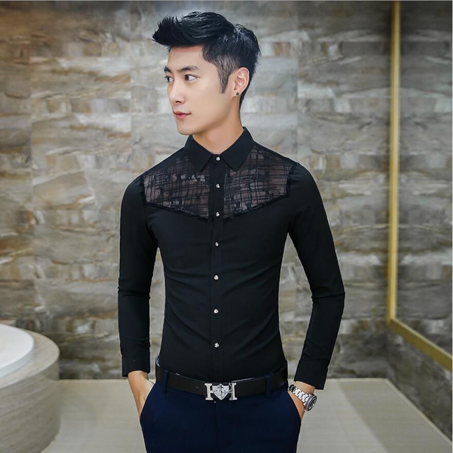 Compra 2017 Moda Coreana Slim Fit Para Hombre Camisa De Encaje De Manga  Larga De Los Hombres Camisas De Vestir Ropa De Diseñador Casual Negro  Blanco, M XXL, Barato | Entrega Rápida