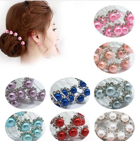Bride Hair Pins Beads Rhinestone Wedding Bridal Flower Hairpins