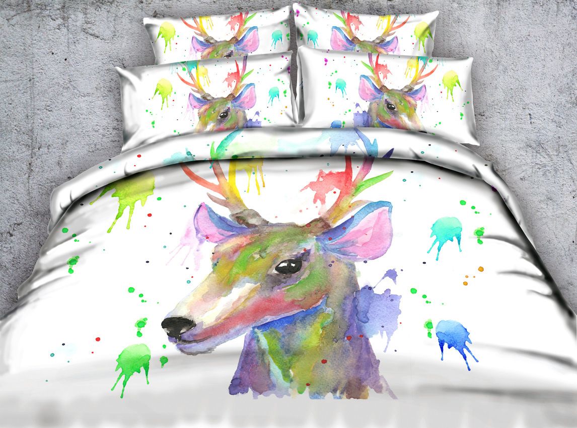 3d Deer Bedding Sets Christmas Colorful Elk Duvet Cover Single