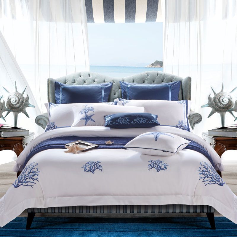 Ivarose Luxury 100 Cotton Embroidery Bedding Set White Satin Duvet