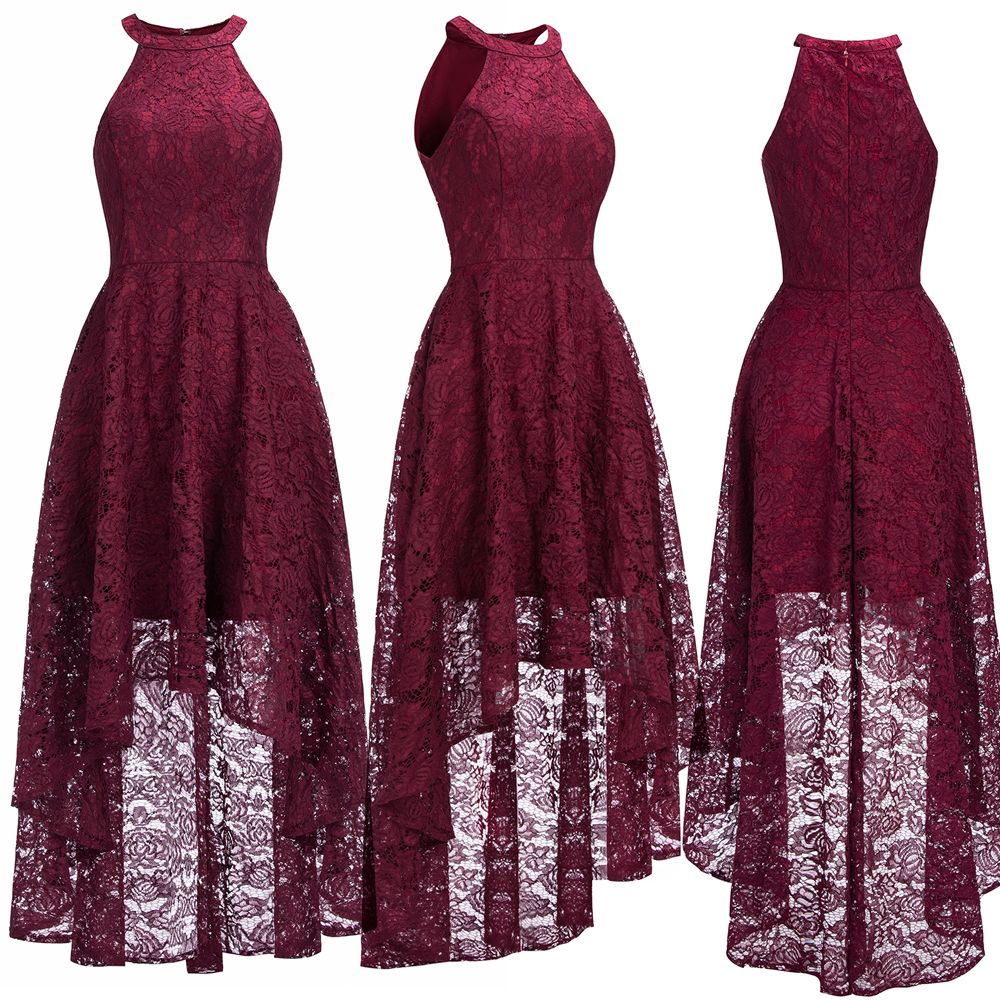 burgundy lace high low dress