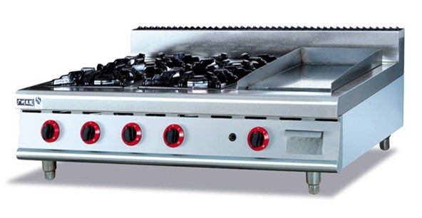 2020 Stainless Steel Gas Range 4 Burners And Griddle Counter Top