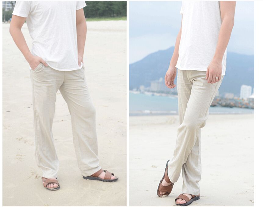 Compra Pantalones De Lino Para Hombres Verano Playa Solida Pantalones  Largos Casuales Pantalones De Ocio Holgados De Gran Tamaño Barato | Entrega  Rápida Y Calidad | Es.Dhgate