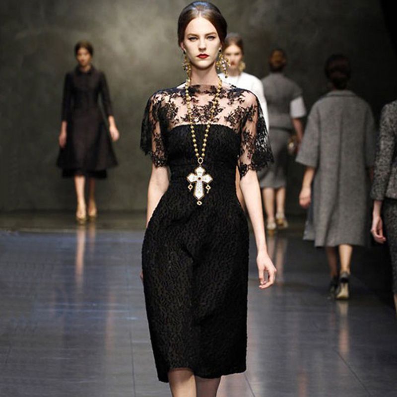 designer black lace dress