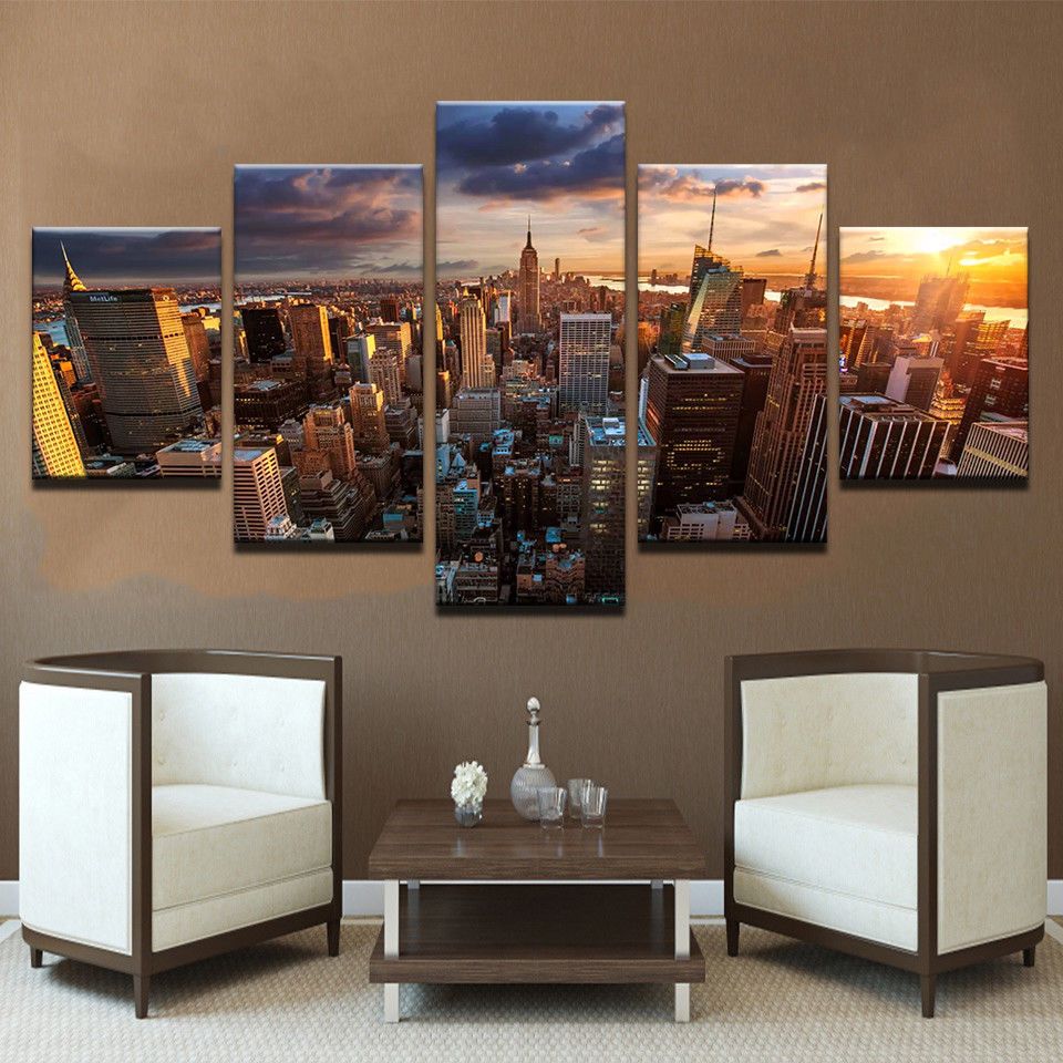 2020 5 Panel Sunset View Of New York City Canvas Print Wall Art Decor For Living Room Home Decoration Framed Unframed From Eternal888 26 14 Dhgate Com