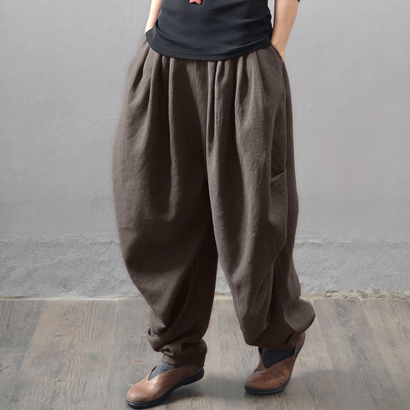 Nuovi Pantaloni Oversize ZANZEA Donna Gamba Larga Pantaloni Tuta Casual  Tasche Vita Elastica In Cotone Solido Pantaloni Harem Lino Baggy Da 26,51 €  | DHgate Italy