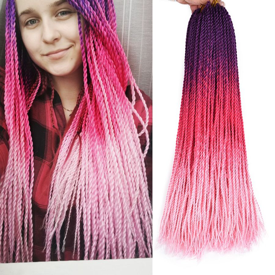 2020 Tomo 24inch Crochet Senegalese Twist Braids Purple Pink Ombre
