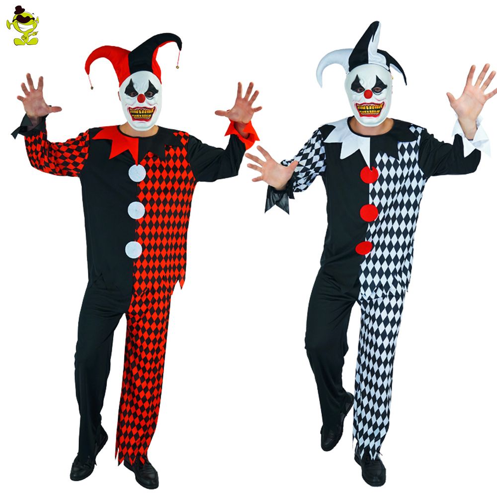 Mens Evil Killer Clown Costume Halloween Horror Circus Fancy Dress Outfit