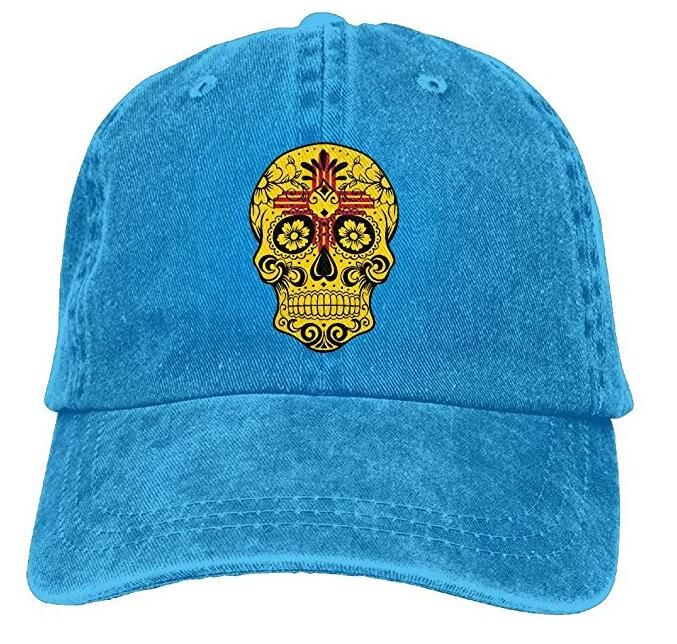 Mexico Flag Sugar Skull Womens Cotton Adjustable Denim Cap Hat Baseball Cap Men Women