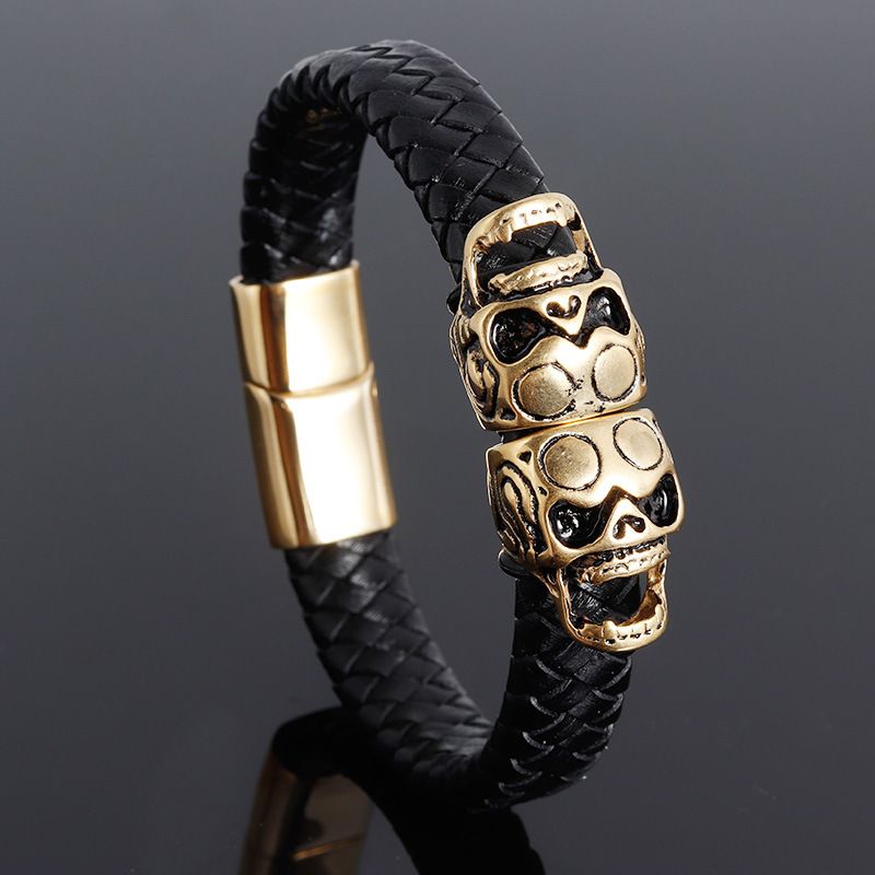 Pulsera Para Hombres Diseño De Doble Aleación Cráneo Encanto Pulsera Para Hombres Diseño De Doble Aleación Cráneo Encanto