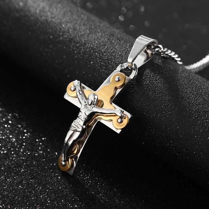 Croix Pour Homme Stainless Steel Chaine Pendentif Colier Jesus Christ
