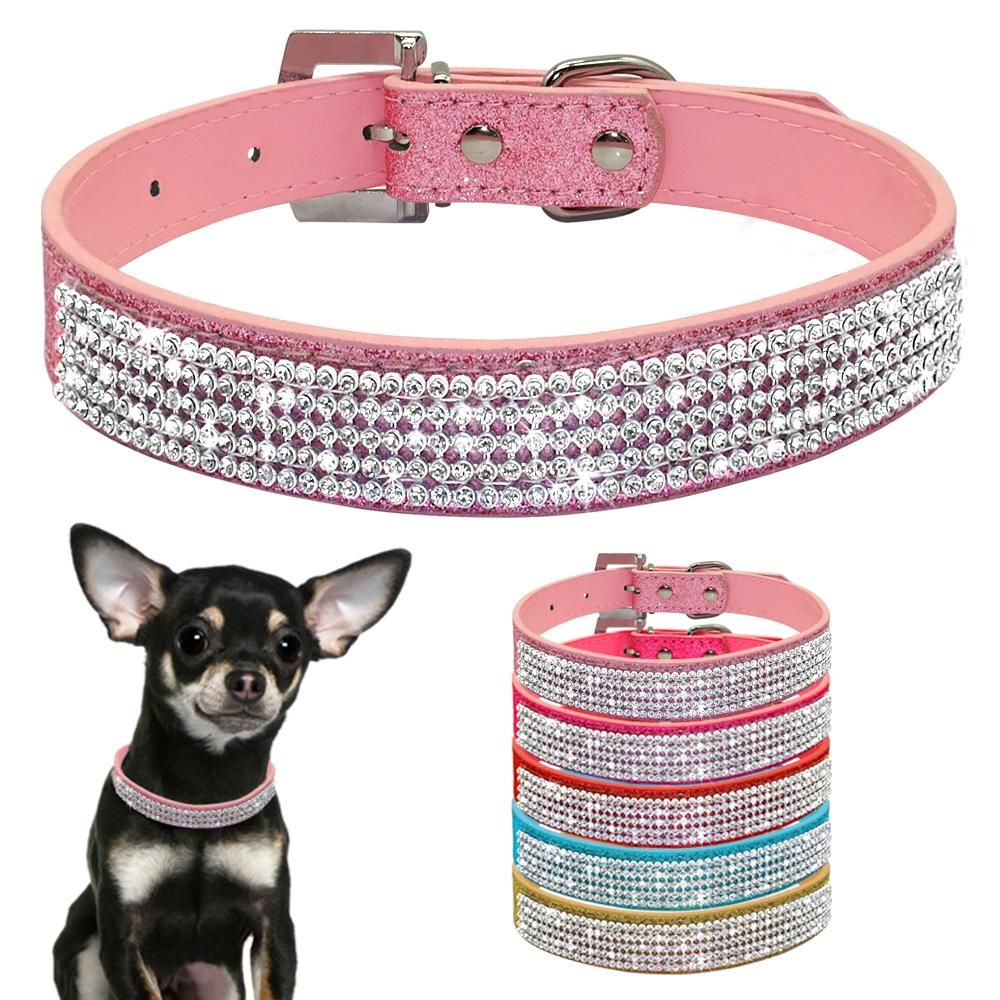 Compra Bling Diamante Rhinestone PU Cuero Cuero Collares De Perro Rosa Para  Pequeños Perros Medios Chihuahua Yorkie es Tamaño XS S M L Barato | Entrega  Rápida Y Calidad | Es.Dhgate