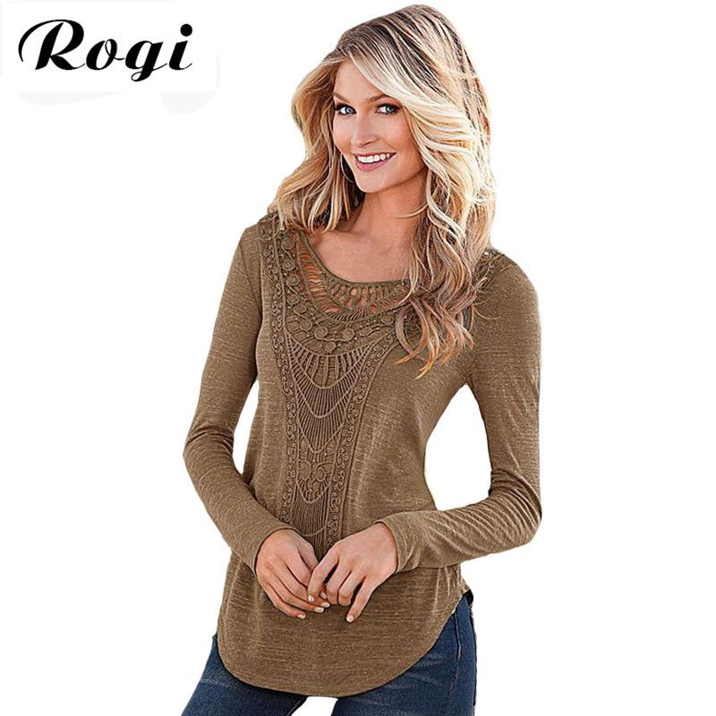 Rogi Blusas elegantes de las mujeres 2018 Camisa de blusa de crochet del cordón ocasional