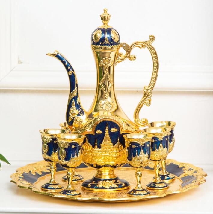 2020 Luxury Drinkware European Zinc Metal Tea Set Porcelain Coffee Set