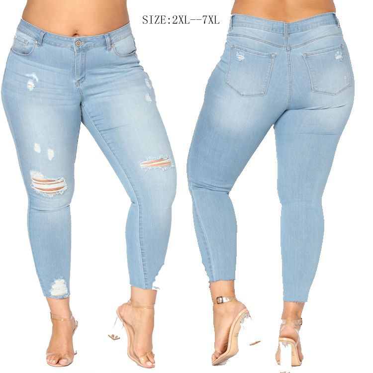 Compre Mujeres Gordas Pantalones Vaqueros De Mezclilla Lave Los