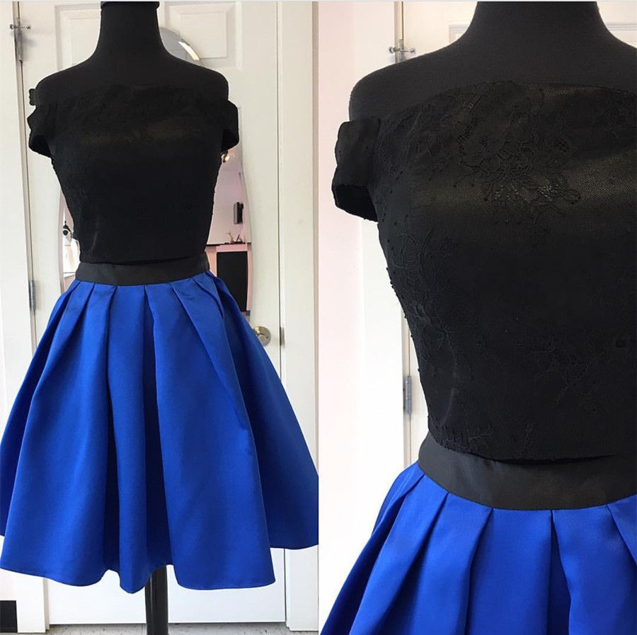 black top blue skirt