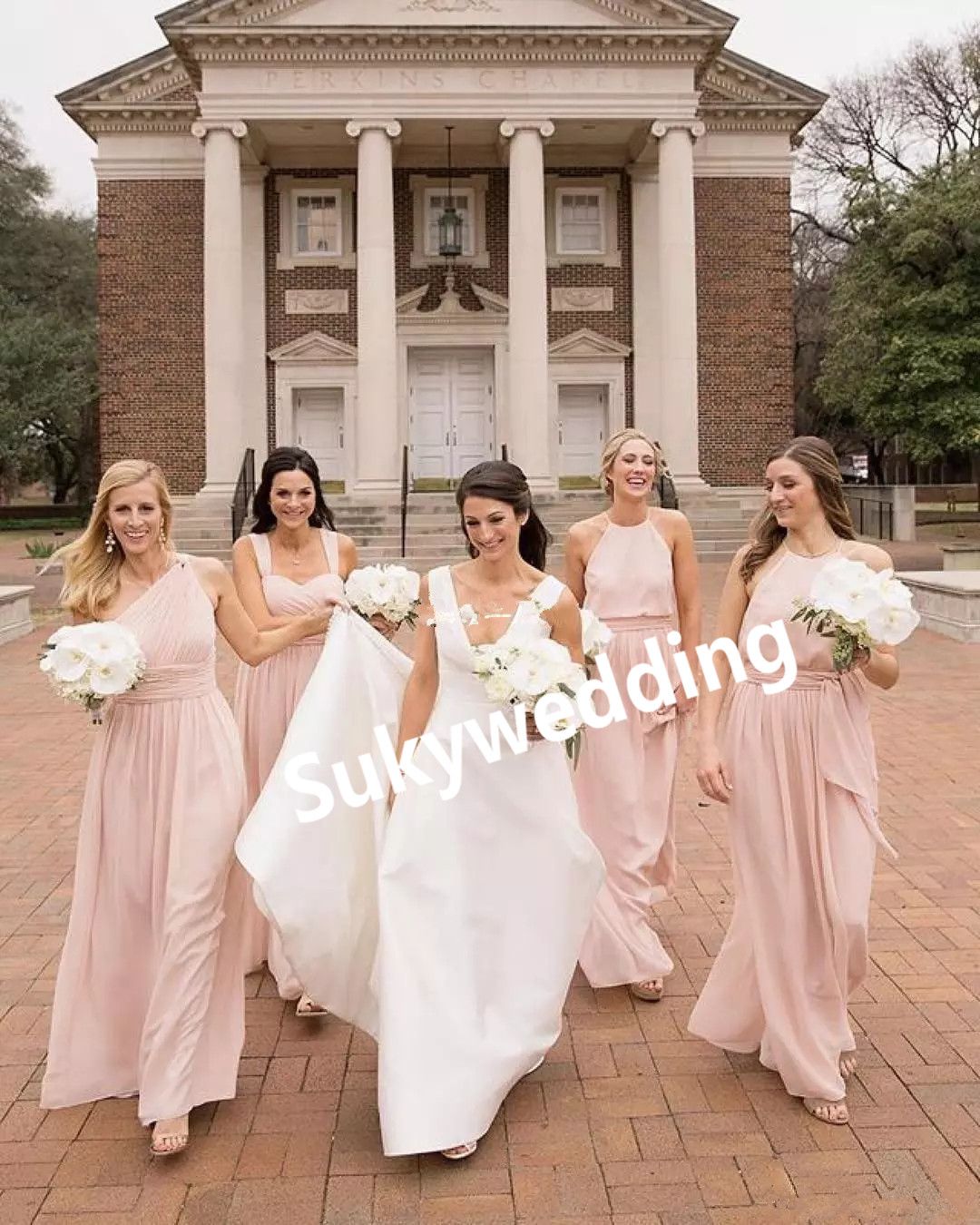 Mix Pink Chiffon Bridesmaid Dresses A Line Halter Neck Cheap