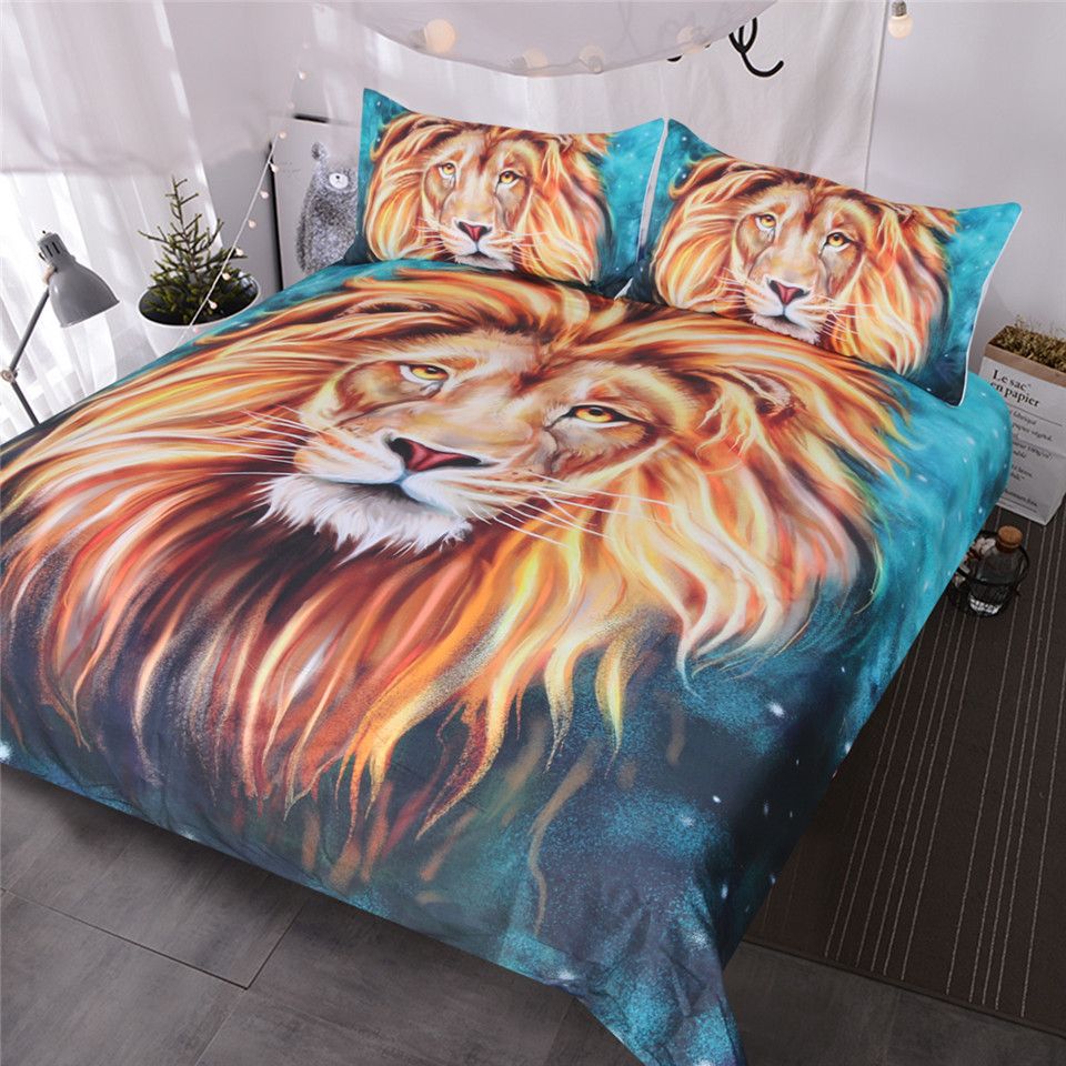 Gold Lion Bedding Set Artistic Lion Face Duvet Cover 3d Oil