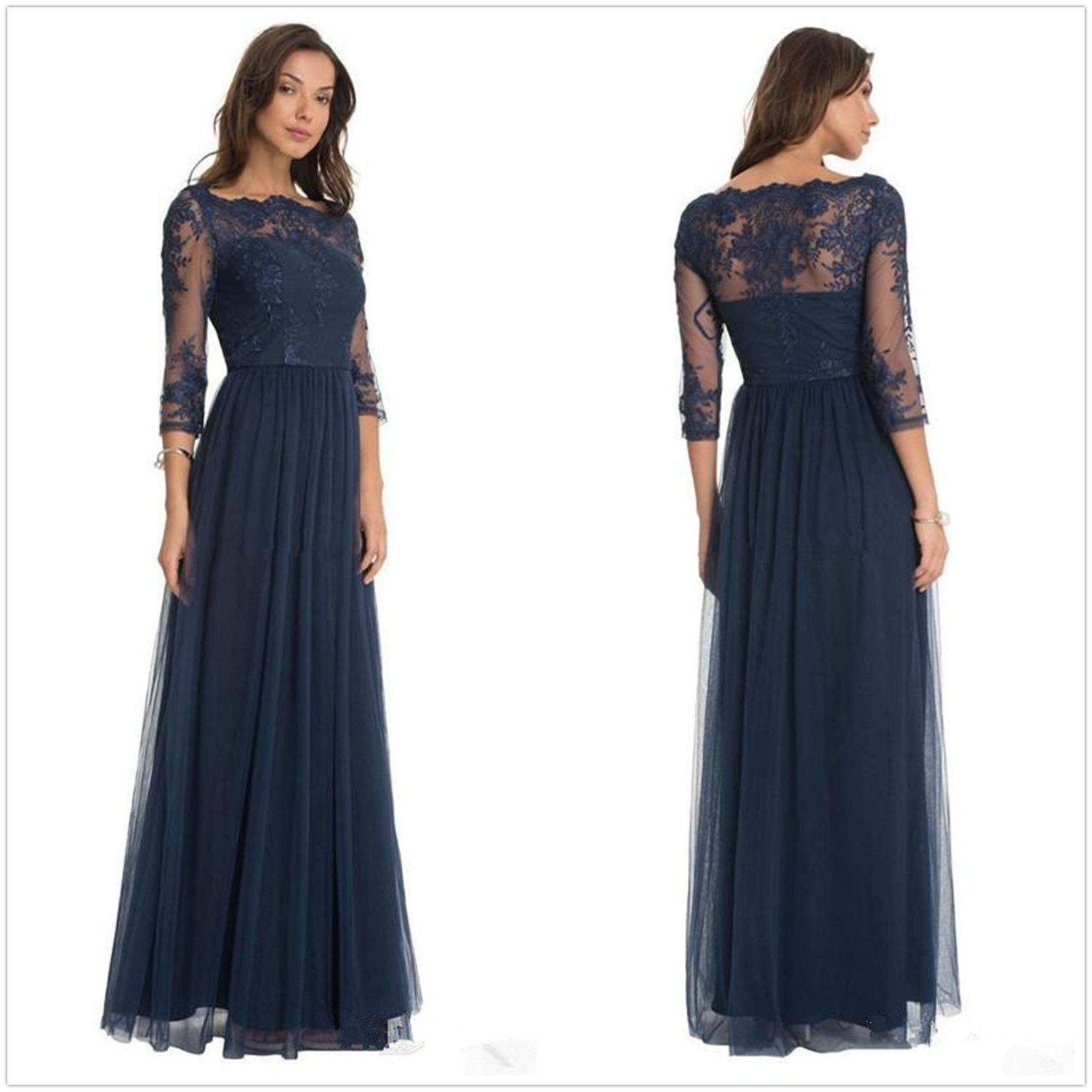 navy long sleeve bridesmaid dress