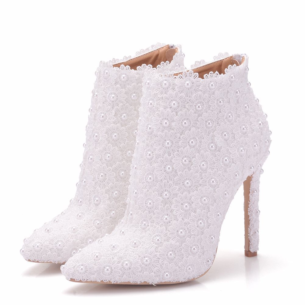 Acheter Nouveau Bout Pointu Chaussures Pour Femmes Blanc Perles