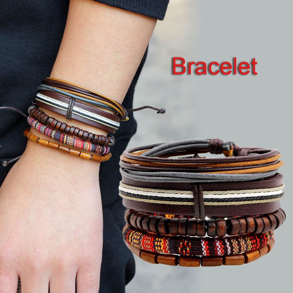 Pulseras De Moda Vintage Hecho a Mano Madera del grano del encanto para hombres mujeres Pulsera De Cuero