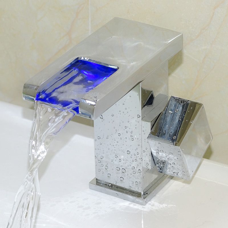 Changing Led Waterfall Bathroom Sink Faucet Mixer Tap Square