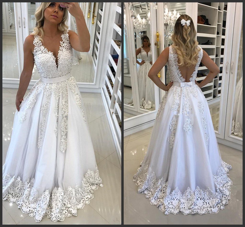 2019 Nuevos vestidos de noche blancos hermosos de las mujeres para la recepción el