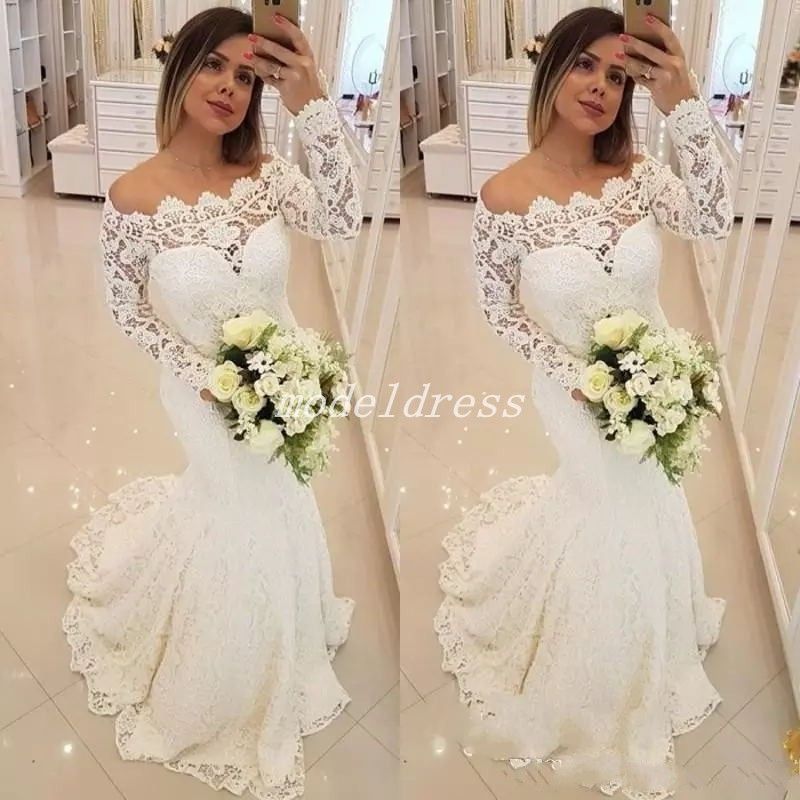 Elegante vestidos de formales de los vestidos blancos 2018 manga del hombro de barrido