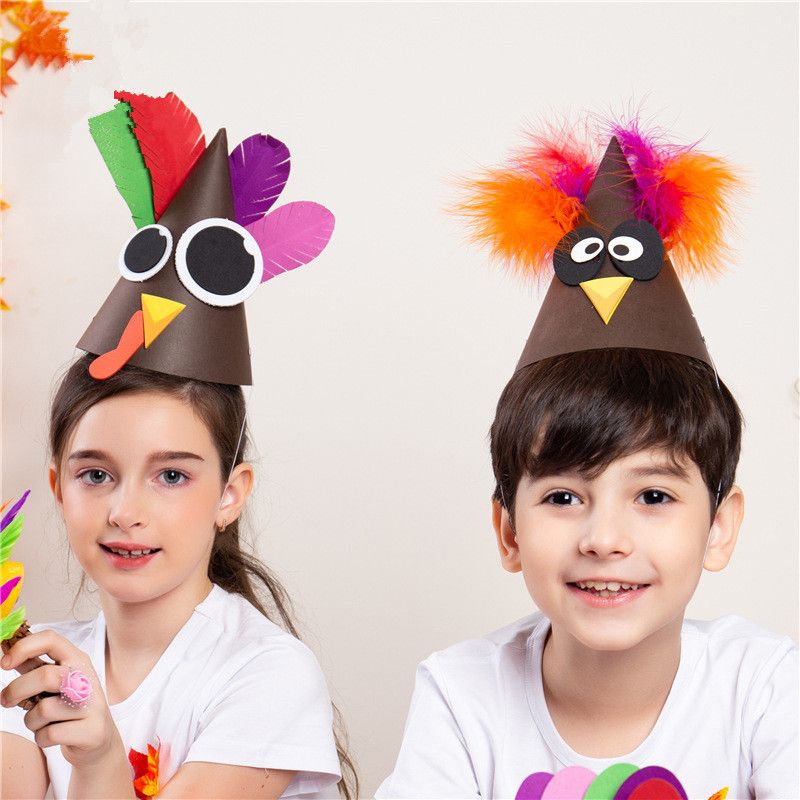 Thanksgiving DIY Turkey Hat Kids Free Size Chicken Paper Hat Cartoon