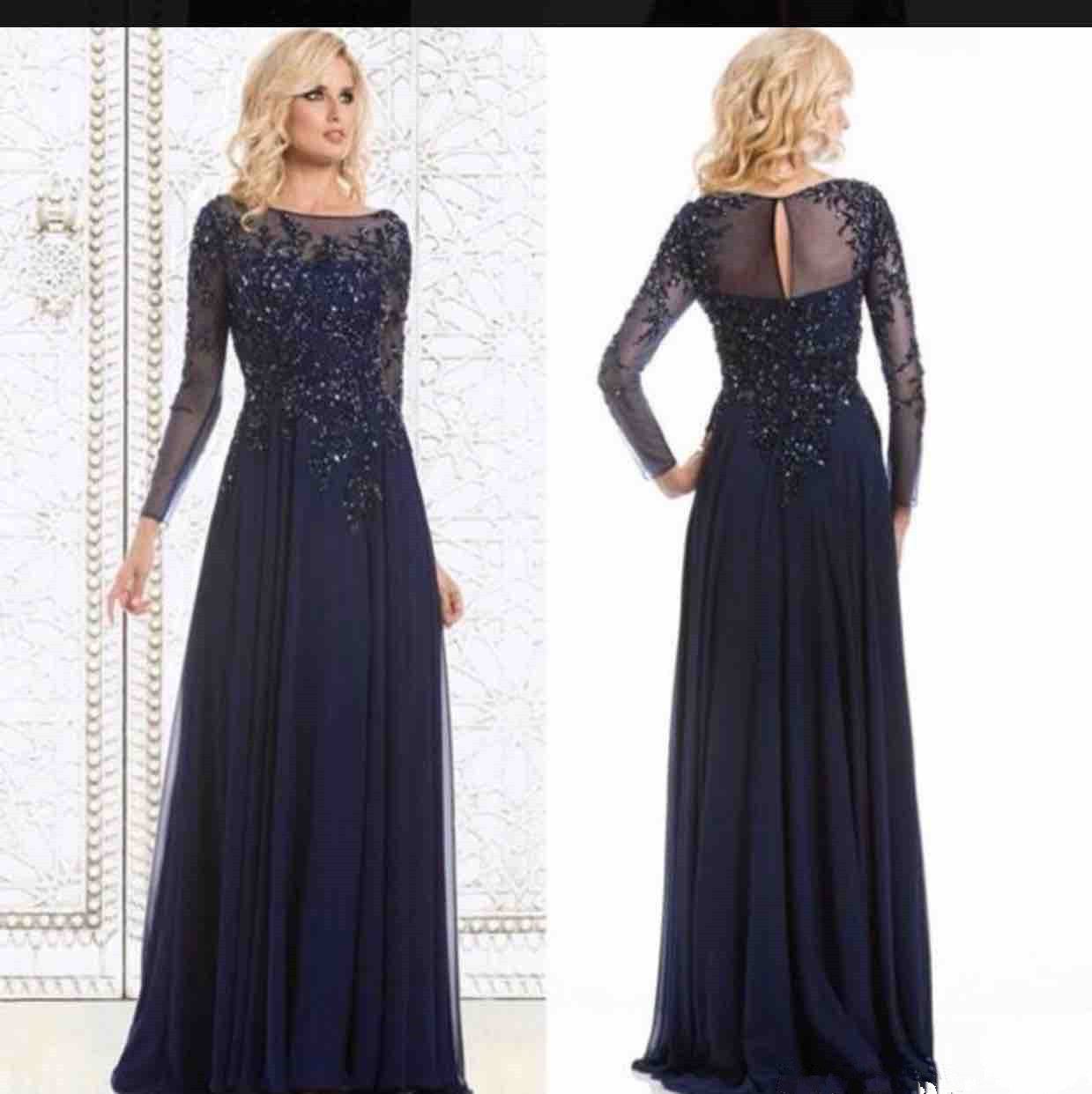 mother of the bride long navy dress