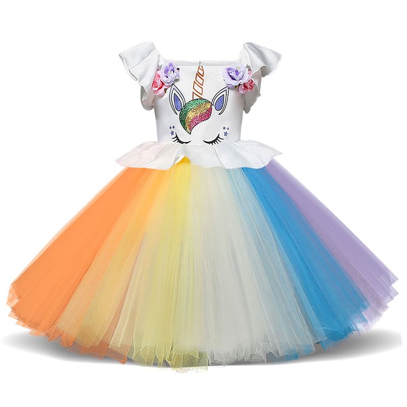 1-5 años Baby Girl Colorful Dress Kids Tutu Fluff vestidos de unicornio  para niñas Party