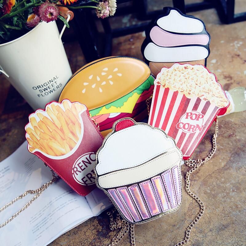 3D Women Girl Little Bag Purse Coins Money Cool Ice Cream Cake Hamburger Fries