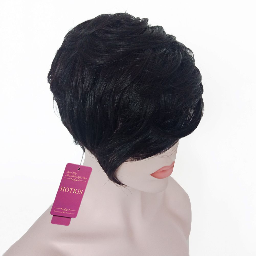 HOTKIS 100% Human Hair Thick Hair Long Bangs Short Layered Cut 