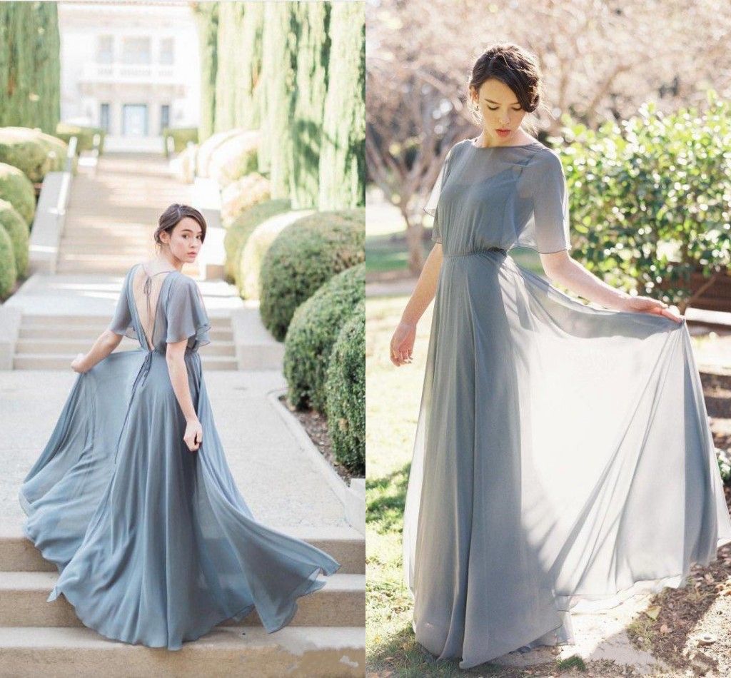 dusty blue chiffon dress