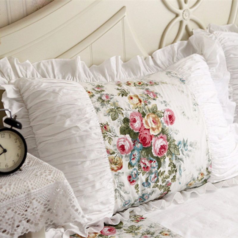 Pillow Case European Pastoral Ruffle Lace Cover Handmade Wrinkle