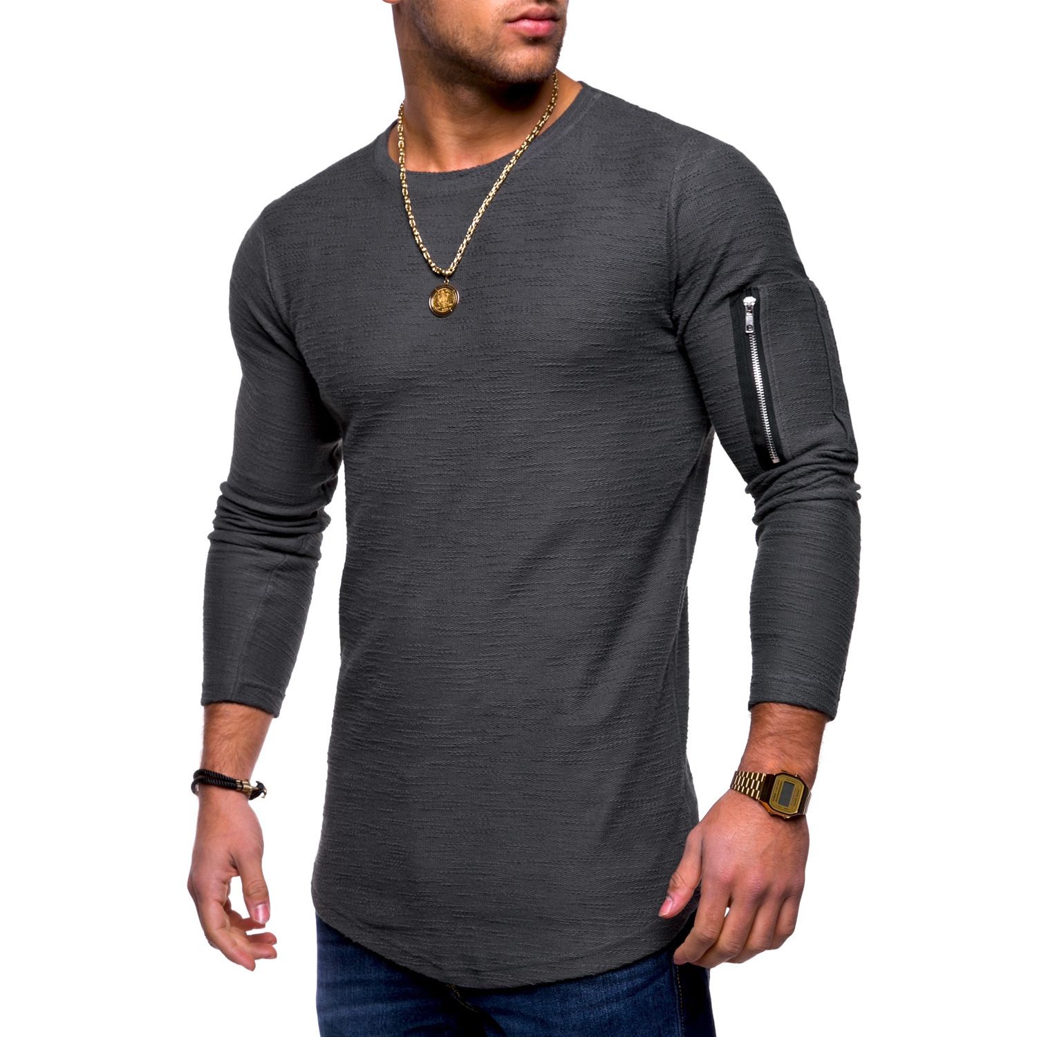 Designer Mens Tshirt Long Sleeve New 2019 Shirt Clothing Camiseta Pocket Arms Zipper School Slim Plus Size Spring Tops From Betty9907, $18.18 | DHgate.Com